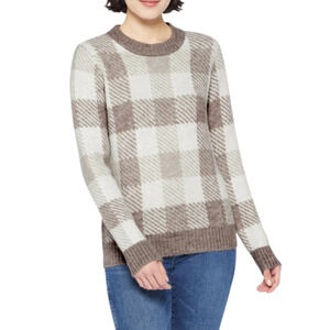 MARKET & SPRUCE Stitch Fix Beige Kendall Plaid Crewneck Pullover Women's XXL